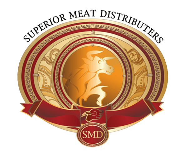 Logo of Superior Meat Distributors with a bull and ornate design.
